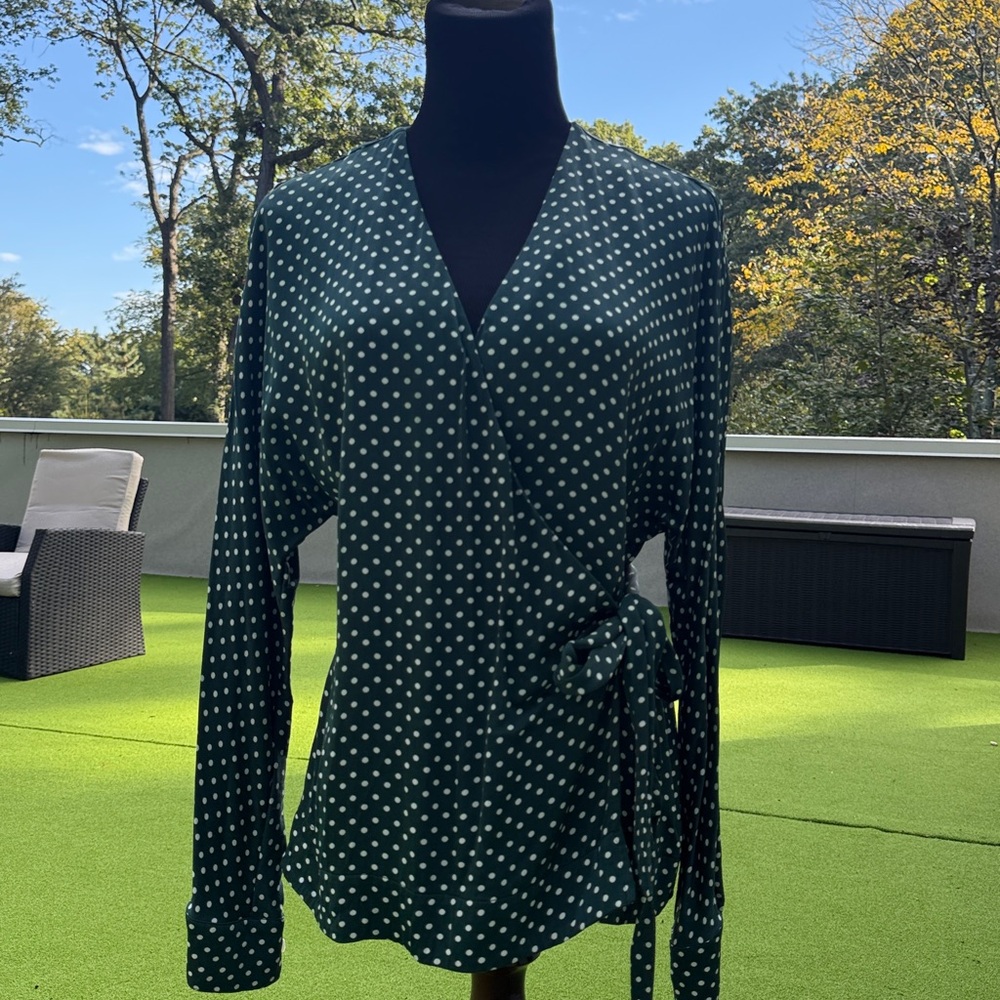 Green Polka Dot Wrap Blouse